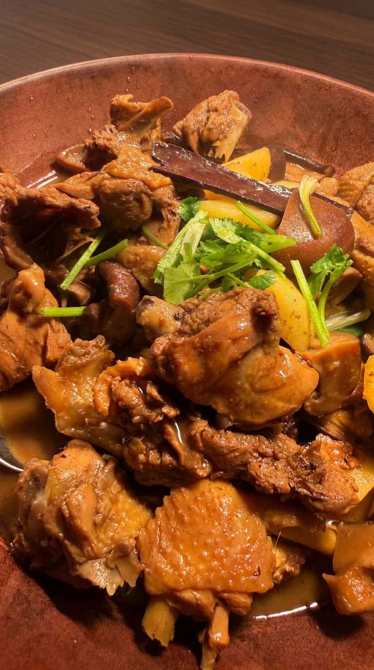 Braised chicken with potato and mushroom